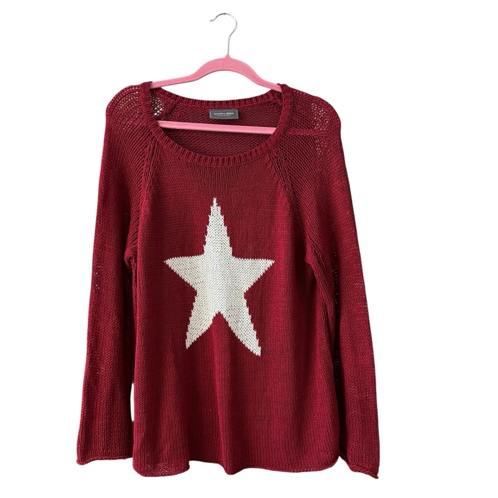 Wooden Ships Maroon Sweater with White Star Motif